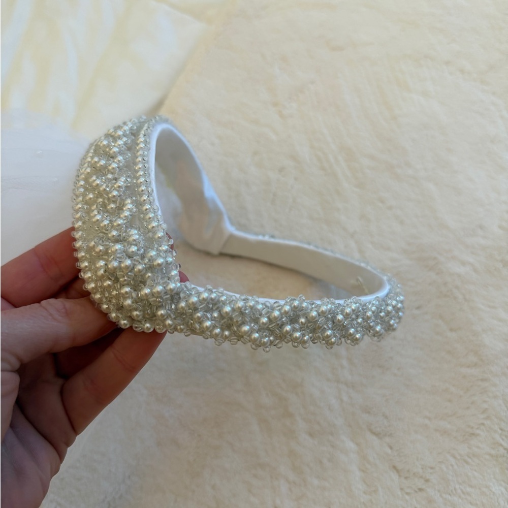 Vintage Pearl Beaded Bridal tiara with veil